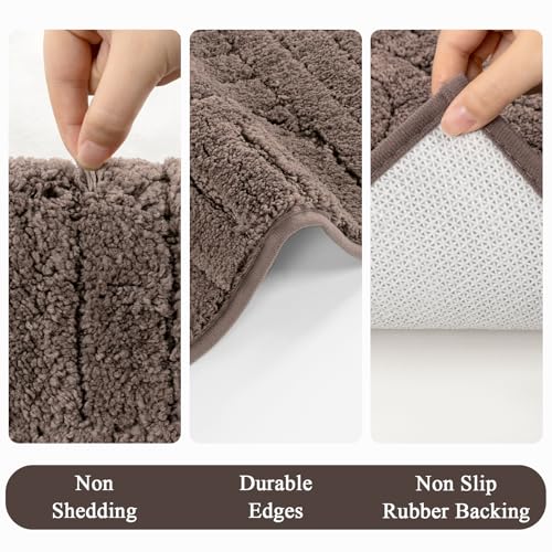 Vaukki Bathroom Rugs Sets 3 Piece, Brown Washable Non Slip Soft Bath Mats for Shower and Tub, Plush Absorbent Microfiber Toilet Rug U Shaped, 32x20+26x18+24x20 Inch - color: Brown, size: 18''x26''+20''x32''+20''x24''
