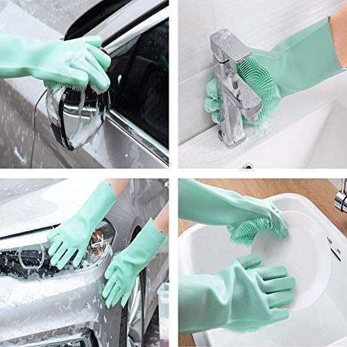 Silicone Dishwashing Gloves, Pet Grooming Rubber Scrubbing for Dishes, Sponge Wash Cleaning with Scrubbers (13.6" L) - color: Grey