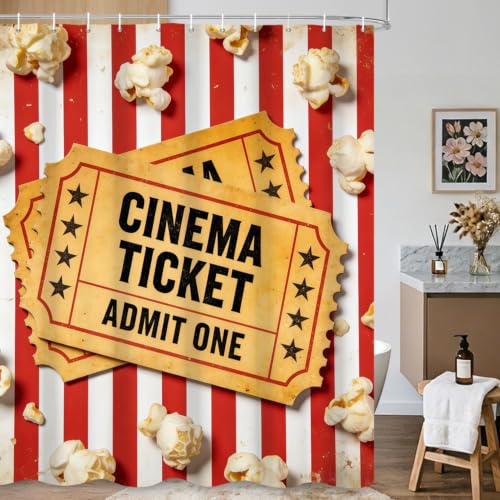 Fabric Shower Curtain with Hooks YTS09806 - color: Movie Night Popcorn