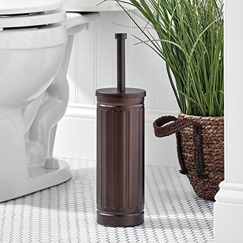 mDesign Metal Compact Toilet Bowl Brush, Rectangle Wastebasket, Garbage Can/Recycling Bin Combo for Bathroom Cleaning/Storage, Holds Tissue, Cotton Balls, Trash, Set of 2 - Bronze
