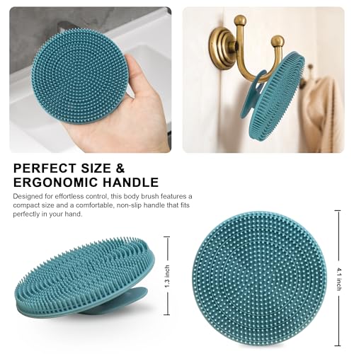 African Net Exfoliating Sponge Case with Silicone Body Brush, Dark Green | 2in1 Quick-Dry Bath Mesh Washcloth Shower Scrubber, Massaging, Cleansing, Skin Smoother, INNERNEED - color: Darkgreen