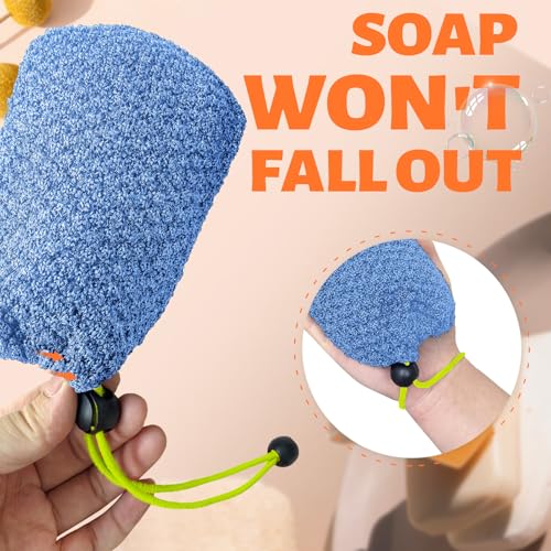 MIG4U Exfoliating Soap Bag for Shower 2 Pieces - Bar Soap Saver Pouch, Bamboo Body Scrubber Exfoliator Pocket in Travel Bathing, Blue - style: 1 exfoliation level - Blue