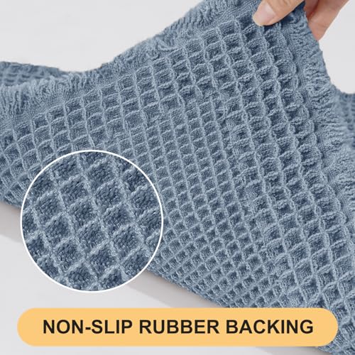 Upgrade Waffle Bath Mat, Boho Bathroom Rugs Absorbent Non Slip, Ultra Soft Bathroom Mat, Machine Washable Knit Bath Rugs with Tassels for Bathroom, Bedroom, Kitchen, Shower, Tub, 32"x20", Blue - color: Blue-looped, size: 1'8" x 2'8" (Rectangular)