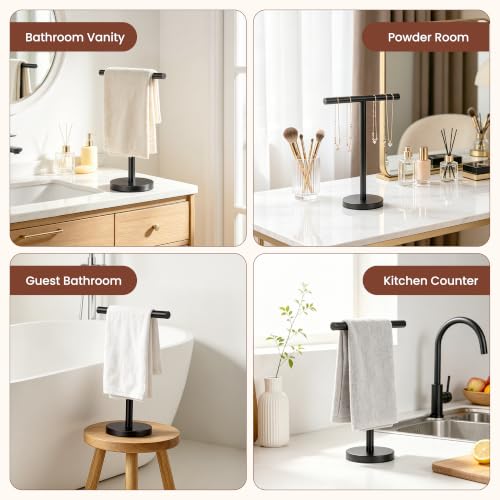 Hand Towel Holder Stand, Freestanding Bathroom Towel Rack, Black, 2 Pack | Weighted Stainless Steel Base Helps Prevent Tipping While The Open T-Shape Keeps Towels Dry on Bathroom Countertops - color: Black-2 Pack