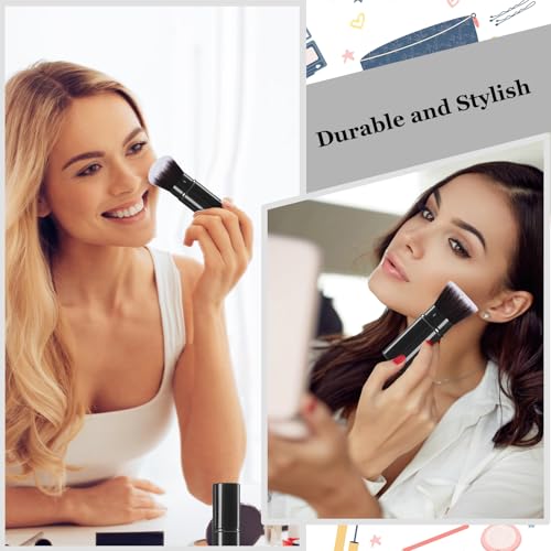 Retractable Kabuki Brush, 2 Pack Travel Foundation Face Makeup Brush Set | Powder Makeup Brushes for Blush, Liquid, Cream, Cosmetics, Loose Powder, Bronzer, with Aluminum Handle, Cover - color: Black