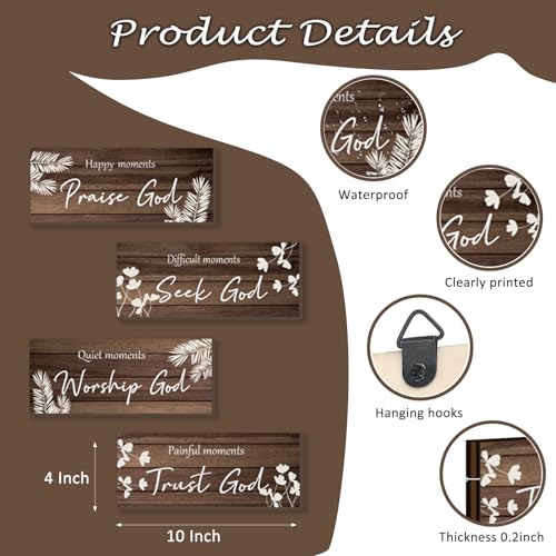 ONIZHITY 4 Pieces Brown Bathroom Decor Farmhouse Bathroom Accessories Rustic Religious Art Bible Verse Wooden Signs with Vintage Country Decor for Home Laundry Room (Brown, 10x4 Inch) - color: Brown