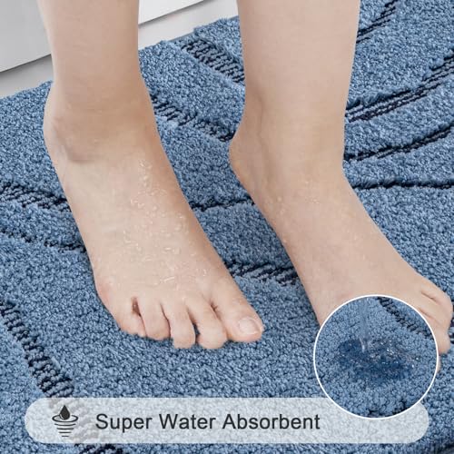 HEBE Bathroom Rugs Sets 5 Piece, Soft Absorbent Microfiber Bath Mat for Bathroom, Non Slip Washable Bath Rug Set with Toilet Cover, Bath Runner and U-Shaped Contour Toilet Rug, Dark Blue - color: Dark Blue, size: 18"x26"+20"x32"+20"x48"+U20"x24"+Cover19"x