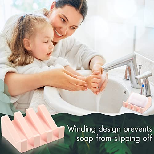 Cunhill 2 Pieces Silicone Soap Dish Self Draining Soap Dish Shower Waterfall Bar Soap Holder Tray with Drain Soap Saver for Kitchen Bathroom Accessories (Light Pink) - color: Light Pink
