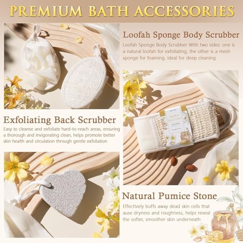 Mothers Day Birthday Gifts for Women, Honey & Almond Milk Relaxing Spa Gift Baskets for Women Self Care Package Bath Gift Set, Home Bath and Body Kit Pamper Gifts for Womens Her Mom Friends Sister - color: Gold-Honey & Almond milk
