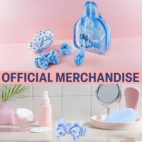 Disney Stitch Shower Accessories Set and Clear Toiletry Bag with Shower Cap Headband Bath Sponge for Bath Spa, Gifts for Girls, Teens, Women (Blue Stitch) - color: Blue Stitch, style: Stitch