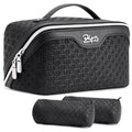 BOYATU Travel Makeup Bag Cosmetic Bags for Women: Large Capacity 3 Pcs Set Make up Bag with Compartments - Waterproof Vegan Leather Toiletry Organizer Bags with Handle (M-71Black) - color: M-71Black