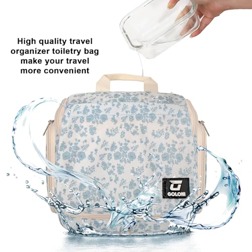 Goloni Hanging Toiletry Bag, 10 Compartments Water-Resistant Makeup Bag with 360° Spinning Metal Hook, Large Travel Cosmetic Organizer for Men & Women, Flower (7.05oz) - color: Flower
