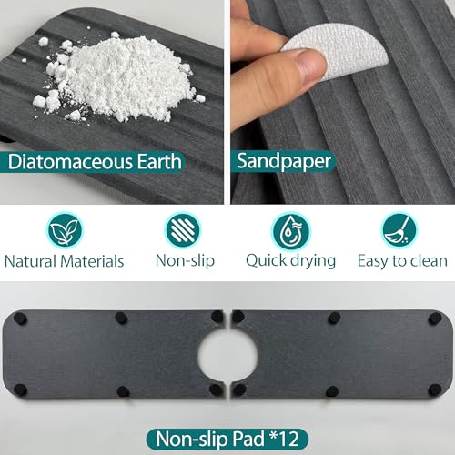 Water Absorbing Stone Kitchen Sink Mat, Faucet Splash Guard for Bathroom Counter - color: 23.6" x 3.9" Dark Gray C