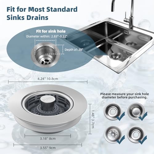 Hibbent Upgraded 3 in 1 Kitchen Sink Drain Strainer, Stainless Steel Pop Up Sink Stopper, Larger Anti-Clogging Basket, 3-Layer Seal, Detachable Drain Plug for US Standard 3-1/2" Drain, Brushed Nickel - color: Brushed Nickel