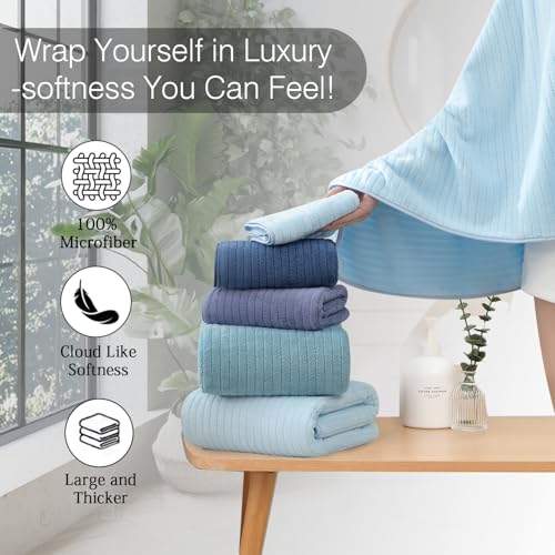 Hailea 18 Piece Family Bath Towel Set Include 6 Bath Towels,6 Hand Towels and 6 Washcloths Soft Bathroom Towel with Hanging Loops,Highly Absorbent Quick Dry Towels Set for Bathroom,Hotel and Spa-Blue - color: Blue, size: 18-Piece Set