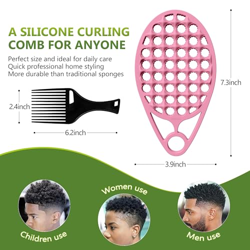 KOUPA Silicone Afro Twist Brush with Pick Comb - Easy Clean Dual-Sided Design with Textured Holes for Defined Afro Curls, Suitable for Coily Hair Men & Women, Pink - color: Pink