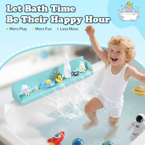 AGPTEK 24 Inch Bathtub Splash Guard with 10 Suction Cups, Silicone Tub Water Splash Guard for Bathtub, Bath Toy Tray Holder Play Shelf for Kids, Universal for Bathroom, Kitchen Sink (Green) - color: Green