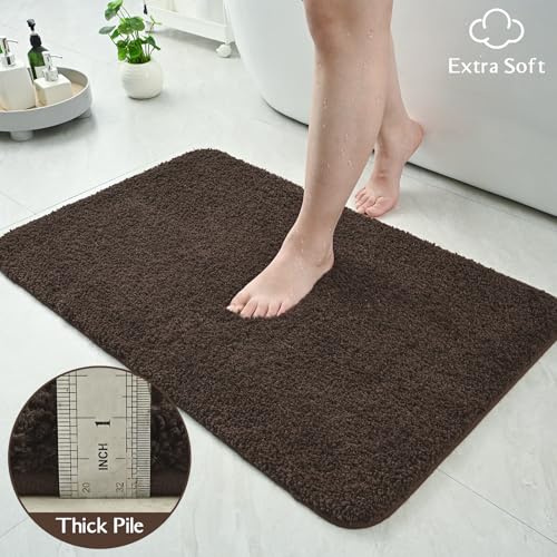 HOMORE Bathroom Rug Set 2 Piece,Soft Absorbent Bath Mats Set,Machine Washable Bath Rug Sets for Bathroom Non Slip,(21"x34"+21"x21") Plush Shaggy U Shape Contour Toilet,Brown - color: Brown
