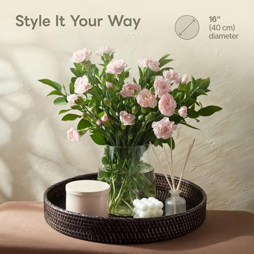 Round Rattan Tray 16" — Hand-Woven Wicker Tray for Home Decor (Blackwash) - color: Blackwash, size: 16"