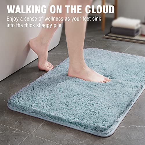 TECHMILLY Super Soft Shaggy Bathroom Runner Rugs, Absorbent Thick Non Slip Microfiber Bath Rugs, Quick Dry Machine Washable Bath Mat for Bathroom Floor, Bathtub and Shower 20"x47" Blizzard Blue - color: Blizzard Blue, size: 17" x 47"
