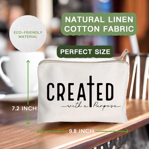 Created With a Purpose Women Makeup Bag Christian Decor Self Love Gift Toiletry Bag Religious Faith Cosmetic Pouch Linen Cotton Inspirational Multi-Purpose Bag Gift - color: Created with a Purpose
