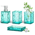 HBlife Bathroom Accessories Set, Teal Blue Acrylic Bathroom Counter Set with Toothbrush Holder, Soap Dispenser, Tumbler, Soap Dish, Turquoise Boho Modern Bathroom Decor, Ideal Gift Choice - style: Teal Blue