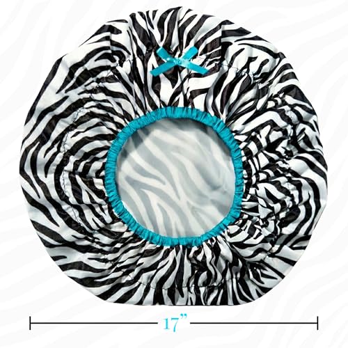 Reusable Shower & Bath Cap & Lined, Oversized Waterproof Shower Caps Large Designed for all Hair Lengths with PEVA Lining & Elastic Band Stretch Hem Hair Hat - Fashionista Sassy Stripes - color: Sassy Stripes