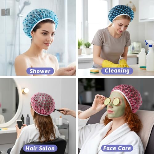 12 Pcs Reusable Shower Hat Bath Caps, Elastic Reusable Waterproof Plastic Shower Caps for Women, Waterproof Bath Hair Hat with Elastic Band, Bathing Showers Cap for Showers Spa Salon