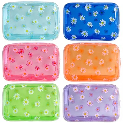 Neon TSA Approved Clear Toiletry Pouch, 7"x2.3"x4.7" Size, PVC Travel Makeup Bags for Toiletries, Transparent Cosmetic Bag for Women and Men Small (Daisy~6PCS) - color: Daisy-6PCS