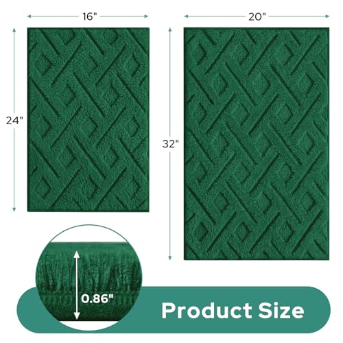 HOMEIDEAS Dark Green Bathroom Rug Set 2 Piece, Soft Microfiber Tufted Bath Mats, Super Absorbent Non Slip, Machine Washable Bathroom Rugs for Tub, Shower and Floor, 20" x 32" Plus 16" x 24" - color: Dark Green