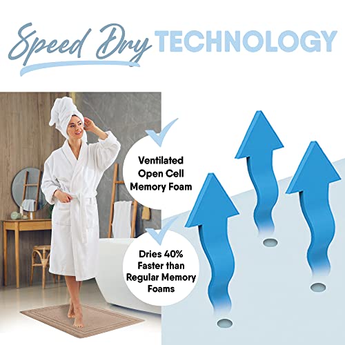 MICRODRY Quick Drying Memory Foam Framed Bath Mat with GripTex Skid-Resistant Base, 17x24, Linen - color: Linen, size: 17" x 24"