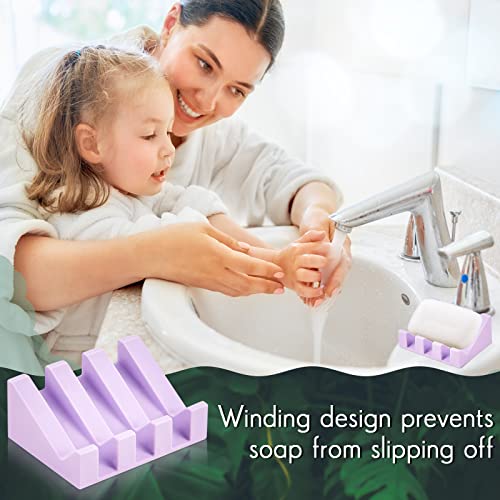 Cunhill 2 Pieces Silicone Soap Dish Self Draining Soap Dish Shower Waterfall Bar Soap Holder Tray with Drain Soap Saver for Kitchen Bathroom Accessories (Light Purple) - color: Light Purple