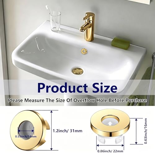 Sink overflow drain cover - Brass Overflow Ring Bathroom Basin Sink Round Hole Trim Cover Hole Insert in Caps Sink Drain Insert Plug (Gold) - color: Gold