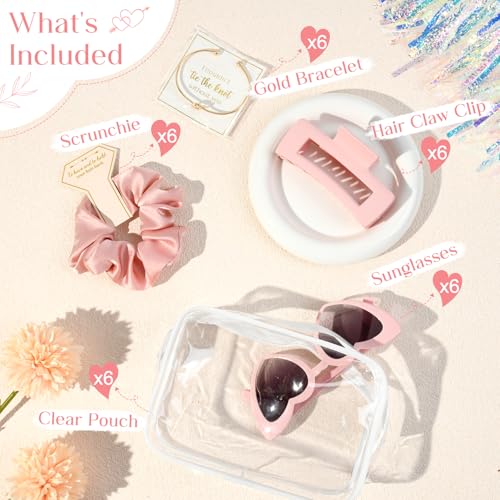 DEEKA 30 Pcs Bridesmaid Proposal Bag Set Gift Clear Makeup Toiletry Bag Bachelorette Party Favors Sunglasses Hair Claw Clips Scrunchies Knot Bracelets Bridal Wedding Party Gifts (Pink) - color: Pink, size: 6 Sets