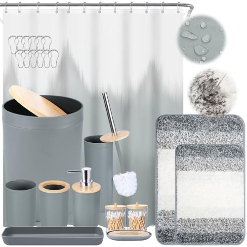 iMucci Bathroom Accessories Grey Bathroom Sets with Shower Curtain and Rug, Grey Ombre Waterproof Shower Curtain with Ultra Absorbent Rug Bathroom Accessories Set for Home Decor - size: Bath Set+Shower Curtain+Bath Rug, style: Grey