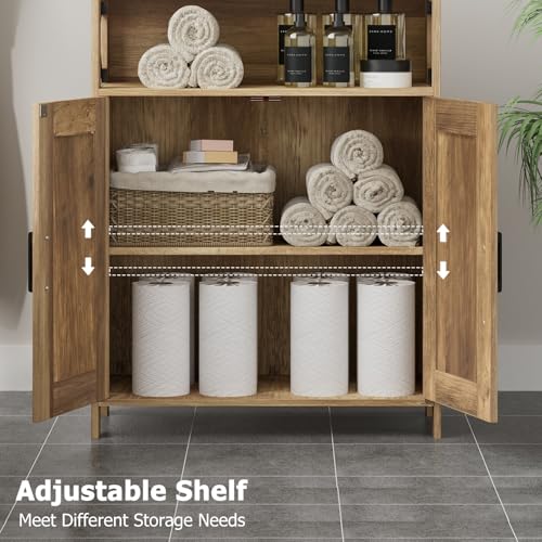 Homhedy Farmhouse Bathroom Storage Cabinet with 2 Doors, Toilet Paper Cabinet with Adjustable Shelf, Small Bathroom Cabinet for Kitchen/Laundry/Living Room, 11.8 x 23.6 x 31.5 Inches, Rustic Walnut - color: Rustic Walnut