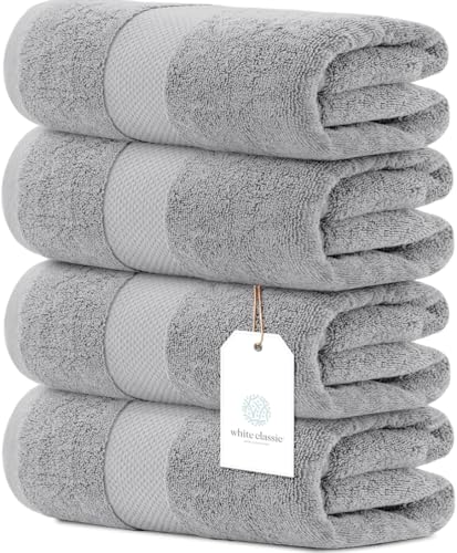 White Classic Luxury Bath Towels Set of 4 Large - 700 GSM Cotton Ultra Soft Bath Towels 27x54 | Highly Absorbent and Quick Dry | Hotel Towels for Bathroom Luxury, Plush Shower Towels, Dolphin Gray - color: 07: Dolphin Gray