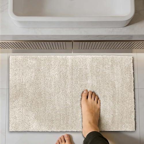 VOOVA & MOVAS Non-Slip Bathroom Rug，Ultra Soft & Quick Dry Bath Mat， Machine Washable Microfiber Shaggy Bath Rug， Plush Water Absorbent Shower Mat for Floor and Sink， 24x17 Inches，Beige - color: Beige, size: 24"x17"