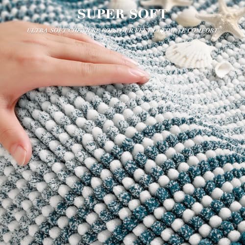 BSICPRO Bathroom Rugs Sets, 2 Piece Thick Absorbent Chenille, Non Slip, Soft Shaggy Bath Room Floor Mats, Machine Washable (20" x 47" Plus 16" x 24", Teal) - color: Teal, size: 20" x 47" Plus 16" x 24"
