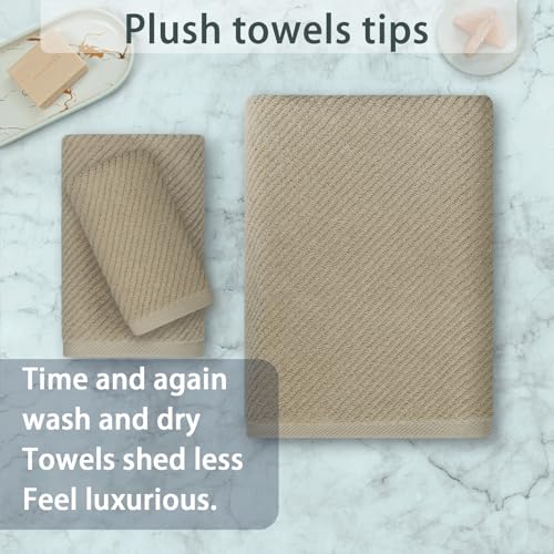 VOOVA & MOVAS Dark Beige Towels for Bathroom - 100% Cotton | Quick Dry | Soft | Thick, 3 Piece Towel Set, 1 Large Bath 30" x 56", 1 Hand 18" x 28",1 Wash Cloth 13" x 13", Bathroom Essentials,Dark Tan - color: Cape May Cobblestone - Dark Tan, size: 3 PC Ba