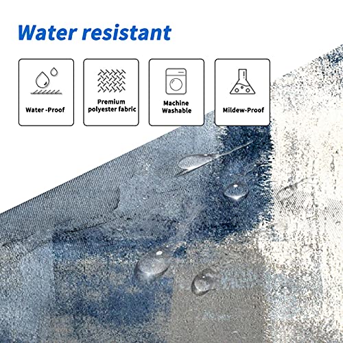 Lnond 4Pcs Grey Bathroom Shower Curtain Sets with Rugs, Blue and Grey Abstract Painting Gray Retro Bathroom Sets with Shower Curtain and Rugs and Accessories - color: Blue-01