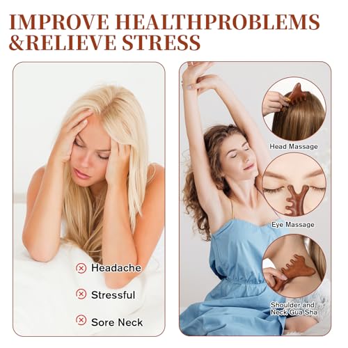 2 Pcs Wooden Scalp Massager Comb Sandalwood Scalp Massager Handmade for Gua Sha Head Legs Neck Face Care Shoulder Foot Stress Relax Women Men Hair Growth with Storage Bag