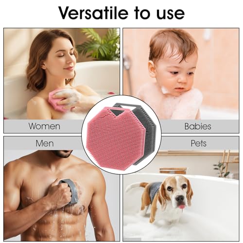 Ouligay 2 Pack Silicone Body Scrubber Exfoliator Shower Scrubber for Sensitive Skin Cleaning Silicone Loofah with Ergonomic Anti Slippery Handle Travel Friendly for Men & Women