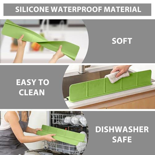 18Inch Sink Splash Guard – Extended Length & Tall Silicone Kitchen Sink Splash Guard with Overhang Drainage Design & Strong Suction Cups for Countertop(Green, 18''x3.5'') - color: Green, size: 18''x3.5''