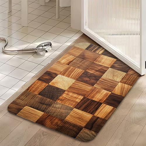 Bath Mats for Bathroom,Wood Texture Bathroom Rugs,Rustic Farmhouse Diatomaceous Bath Rug Quick Dry, Non Slip Super Absorbent Low Profile Doormat for Home Kitchen Patio 17 X 29.5 Inch - color: Wood Texture