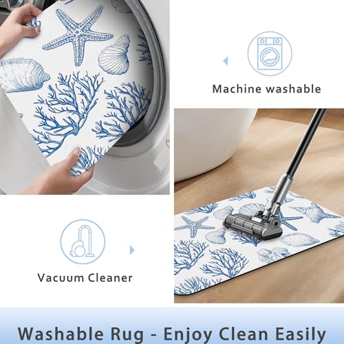 Vintage Starfish Bathroom Rug 29.5"x17", Shells Quick-Drying Super Absorbent Diatomite Bath Mat with Non-Slip Backing, Thin Washable Bathroom Floor Mat Fits Under Door for Shower, Sink, or Tub - color: Vintage Starfish Shells