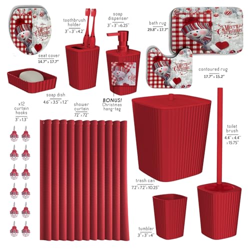 Clara Clark Christmas Bathroom Accessory Set - 22PC, Complete Set + Bath Rugs, Modern, Red & White, Polyester - color: Christmas, size: Complete Set + Bath Rugs