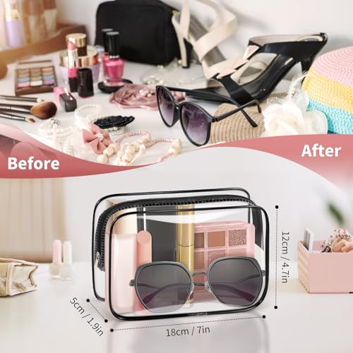 TISRATOK 12 PCS Clear Makeup Bag for Women with Zipper, TSA Approved Toiletry Pouch, Cosmetic Bag Bulk for Travel Organizer Essentials - Black,Medium - color: Black, size: medium