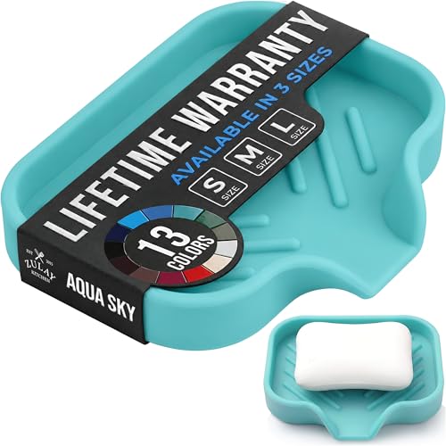 Zulay Kitchen Small Silicone Sponge Holder (4.9x3.3”) – Space-Saving Sink Organizer Tray for Sponge, Soap, Brush & More – Compact Non-Slip Dish for Kitchen & Bathroom (Aqua Sky) - color: Aqua Sky (Small), size: Small (4.9x3.3)