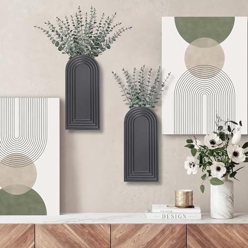 Dnnnii 2 Pack Wooden Wall Vase Set - Black Finish Modern Farmhouse & Boho Wall Decor for Entryway, Hallway, Bathroom, Living Room, Dining Room, Narrow Spaces - color: Black